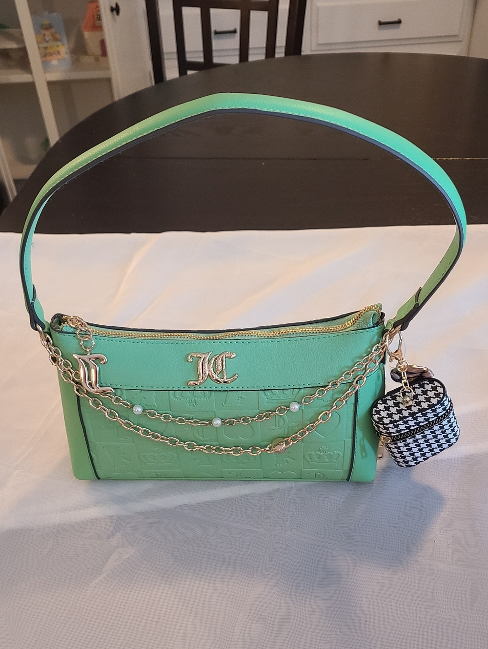 NWOT Juicy Couture Embossed Mint Green Shoulder Bag with Gold Chain